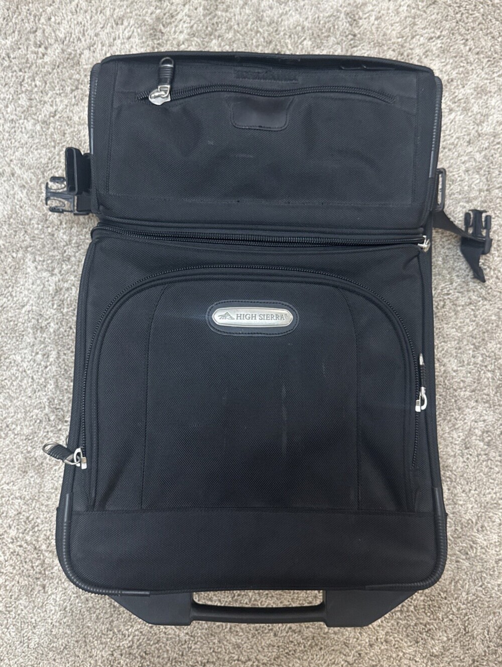 High Sierra 22" Black Wheeled Travel Carry-On Bag Expanding Sections Executive